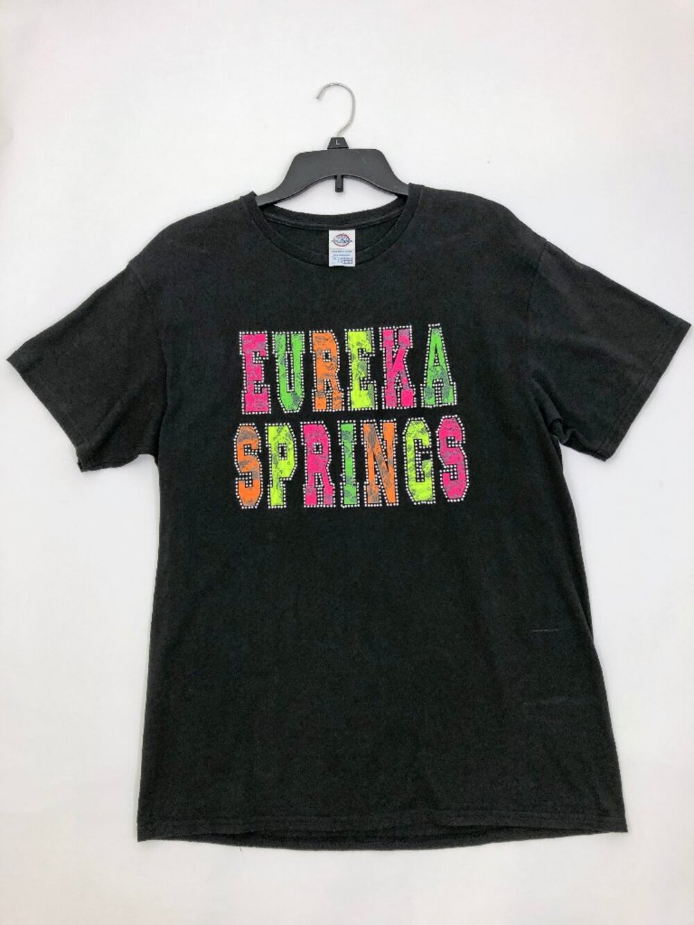 Eureka Springs Embellished Black Unisex T-Shirt Lace & Studs Delta Pro Weight LG